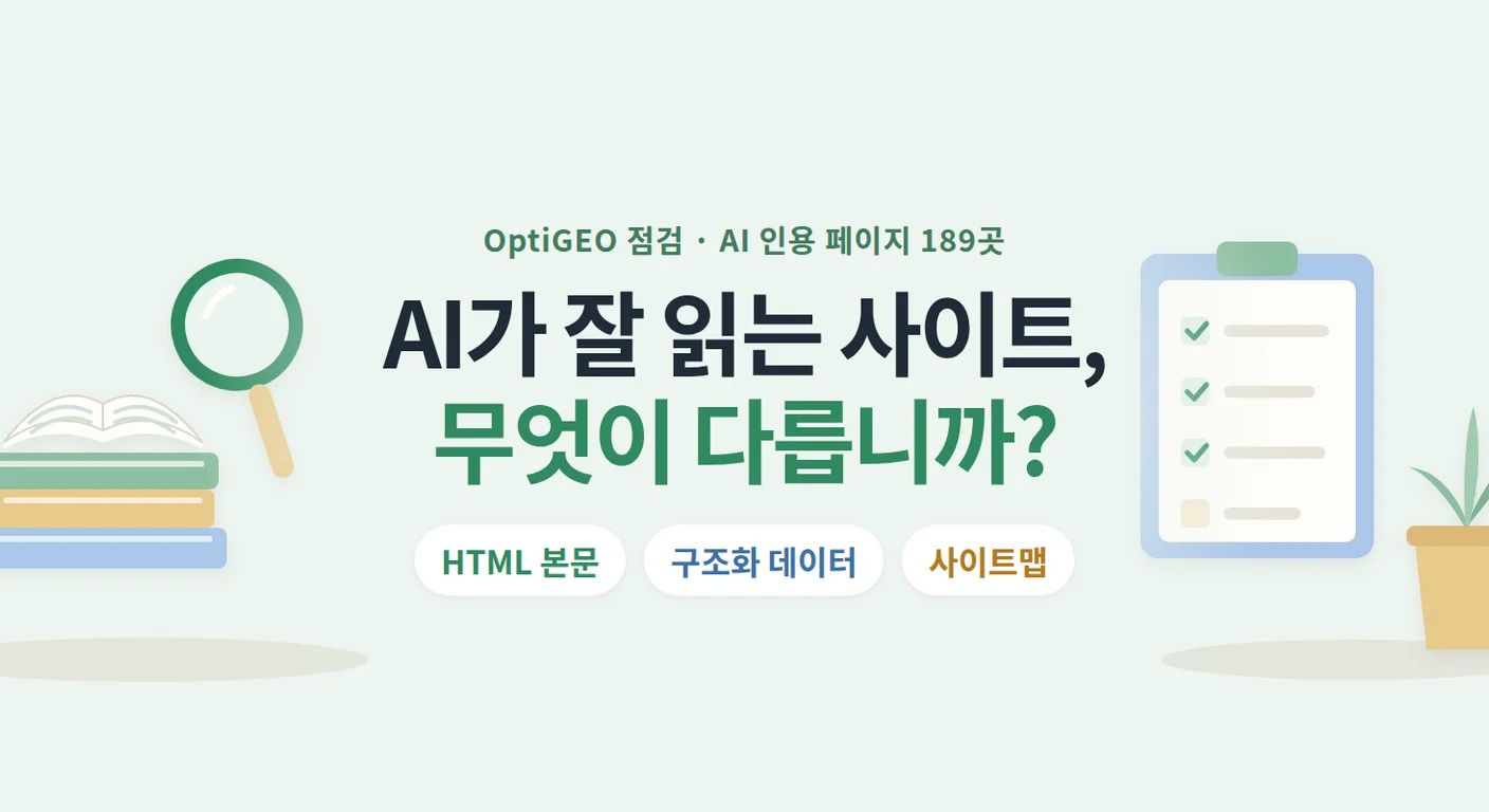 AI가 읽기 쉬운 사이트는 무엇이 다릅니까? — AI 인용 페이지 189곳의 구조화 데이터·렌더링·사이트맵 점검